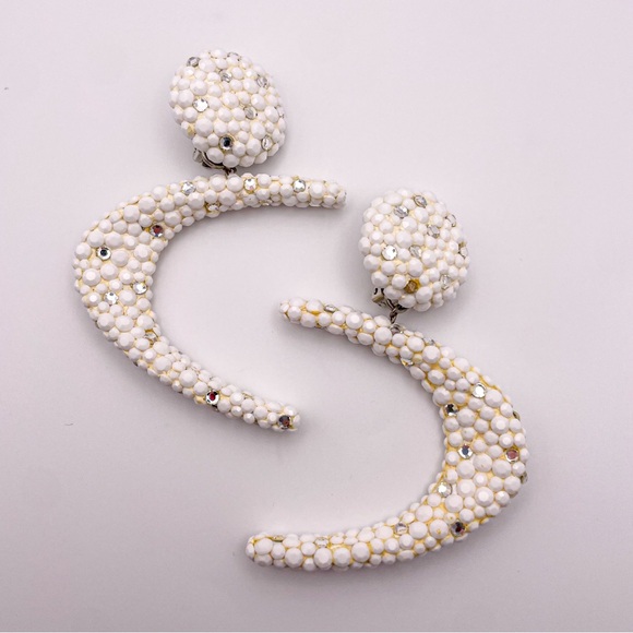 Rare Vintage Couture James Arpad Rhinestone Clipon White Abstract Large Earrings - Picture 2 of 16